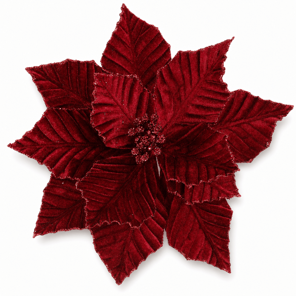 Burgundy Velvet Glitter Poinsettia Clip