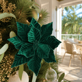 Green Velvet Glitter Poinsettia Clip