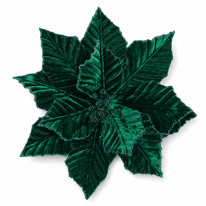 Green Velvet Glitter Poinsettia Clip