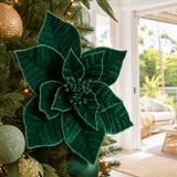 Dark Green Elegant Embossed Poinsettia Clip