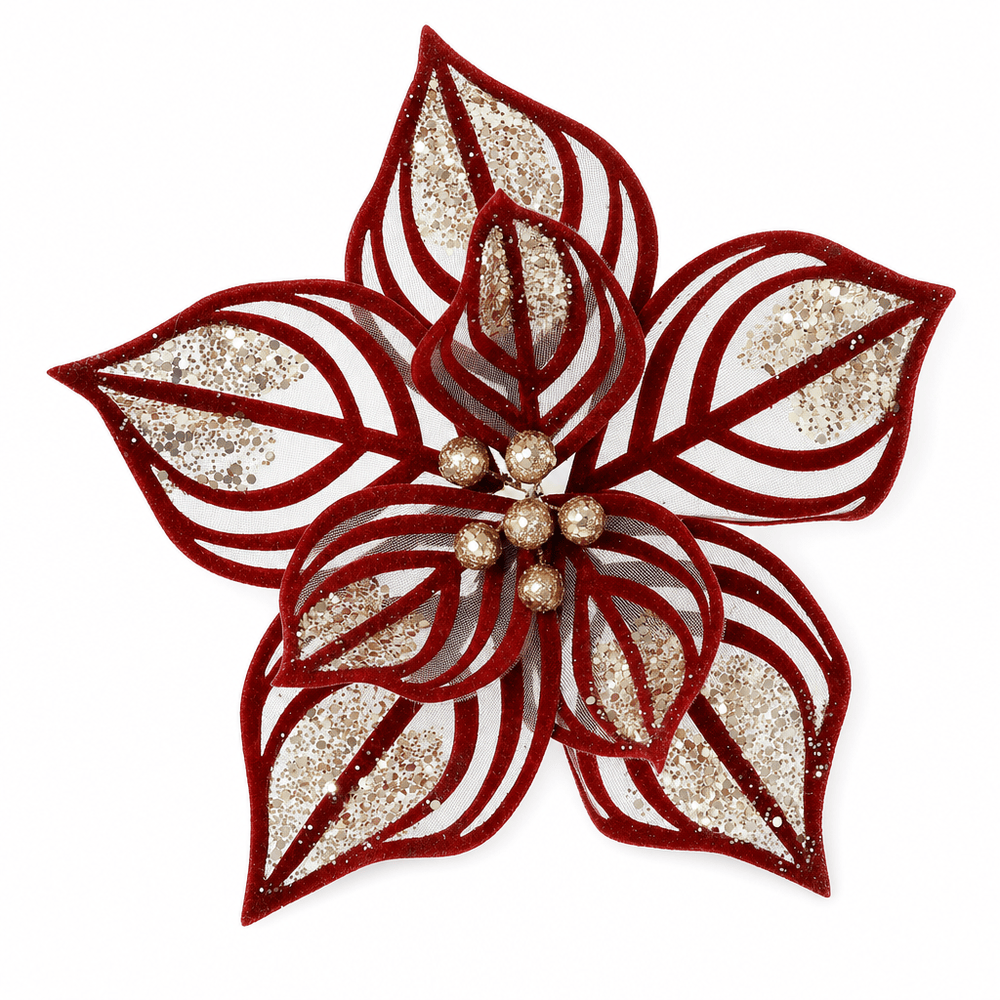 Burgundy Sheer Poinsettia Clip