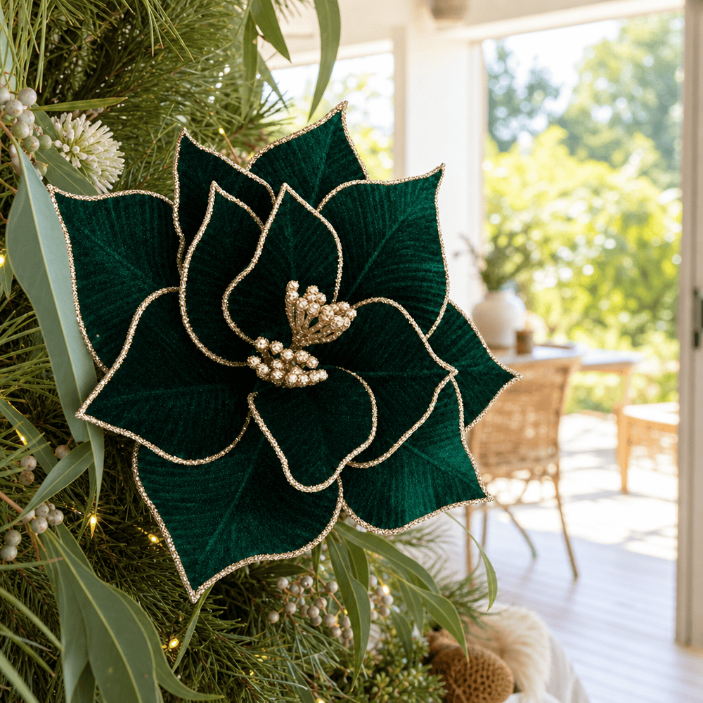 Green Luxe Poinsettia Clip