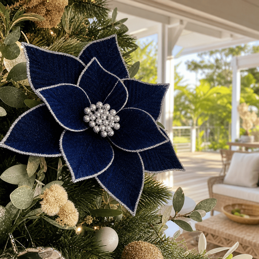 Navy Luxe Poinsettia Clip
