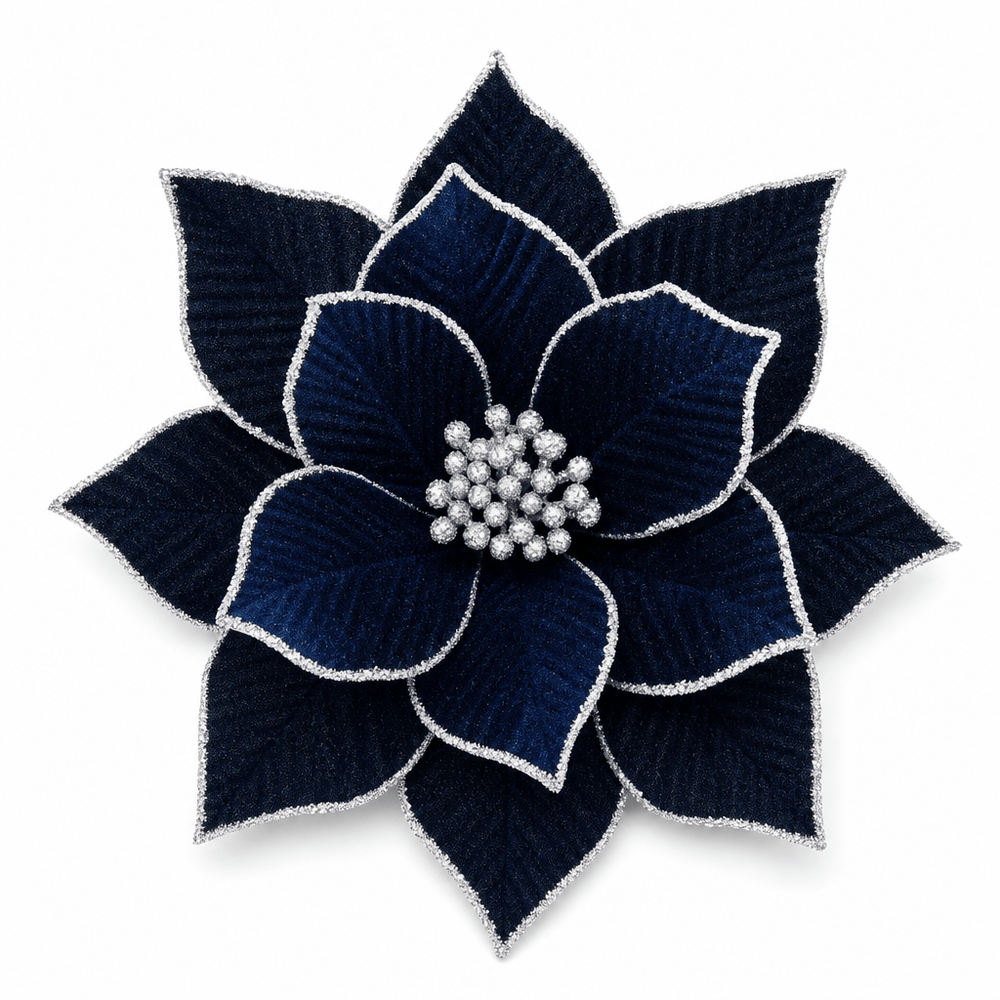 Navy Luxe Poinsettia Clip