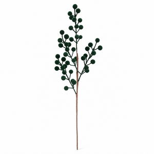 Green Flocked Berry Spray (43cm)