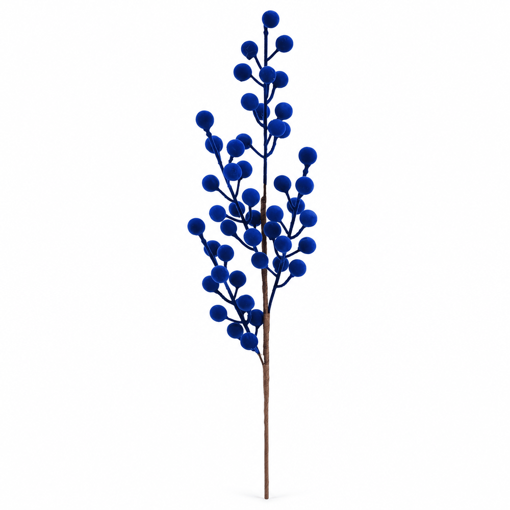 Blue Flocked Berry Spray (43cm)