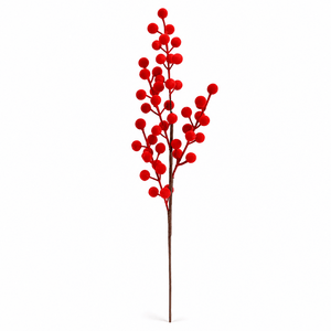 Red Flocked Berry Spray (43cm)