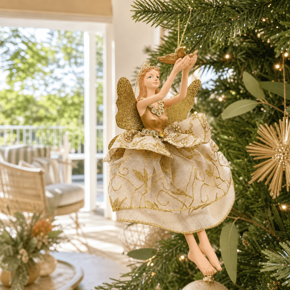 Golden Fairy Ornament styled in an Australian Christmas setting