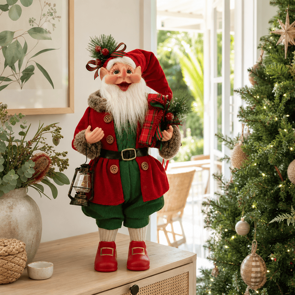 Jolly Grandfather Elf styled in an Australian Christmas setting