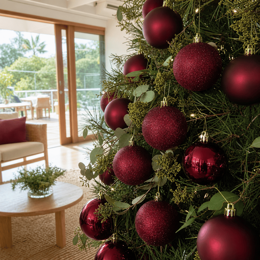 Burgundy Mix Baubles 9pk (6cm)
