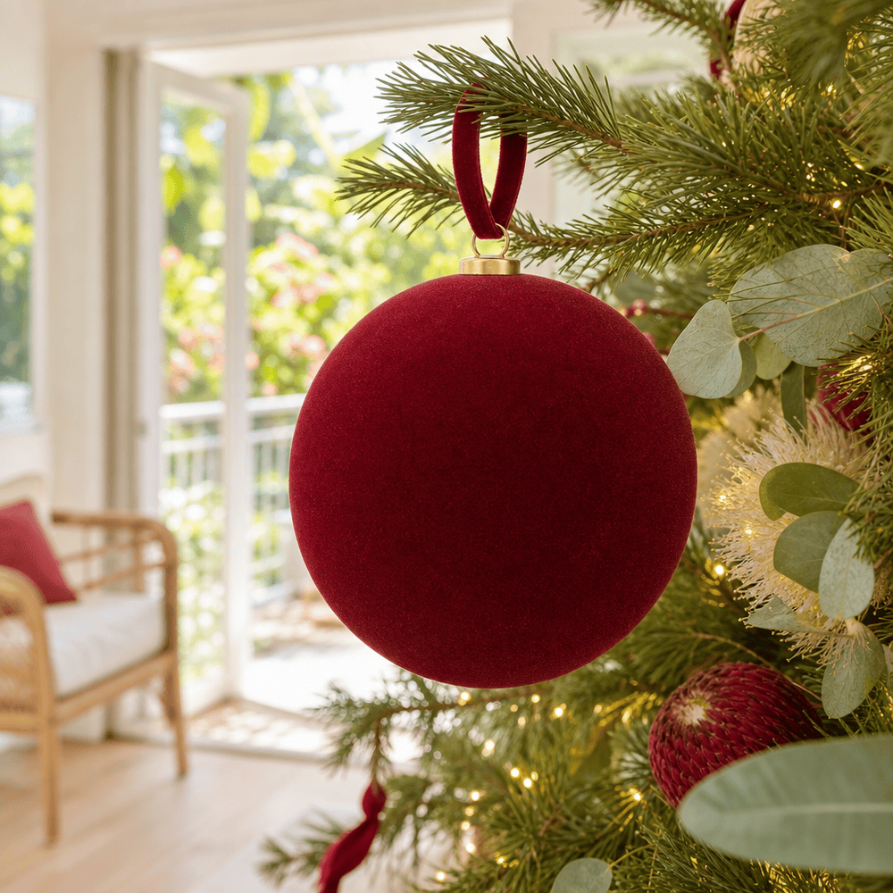 Flocked Bauble Burgundy (12cm)