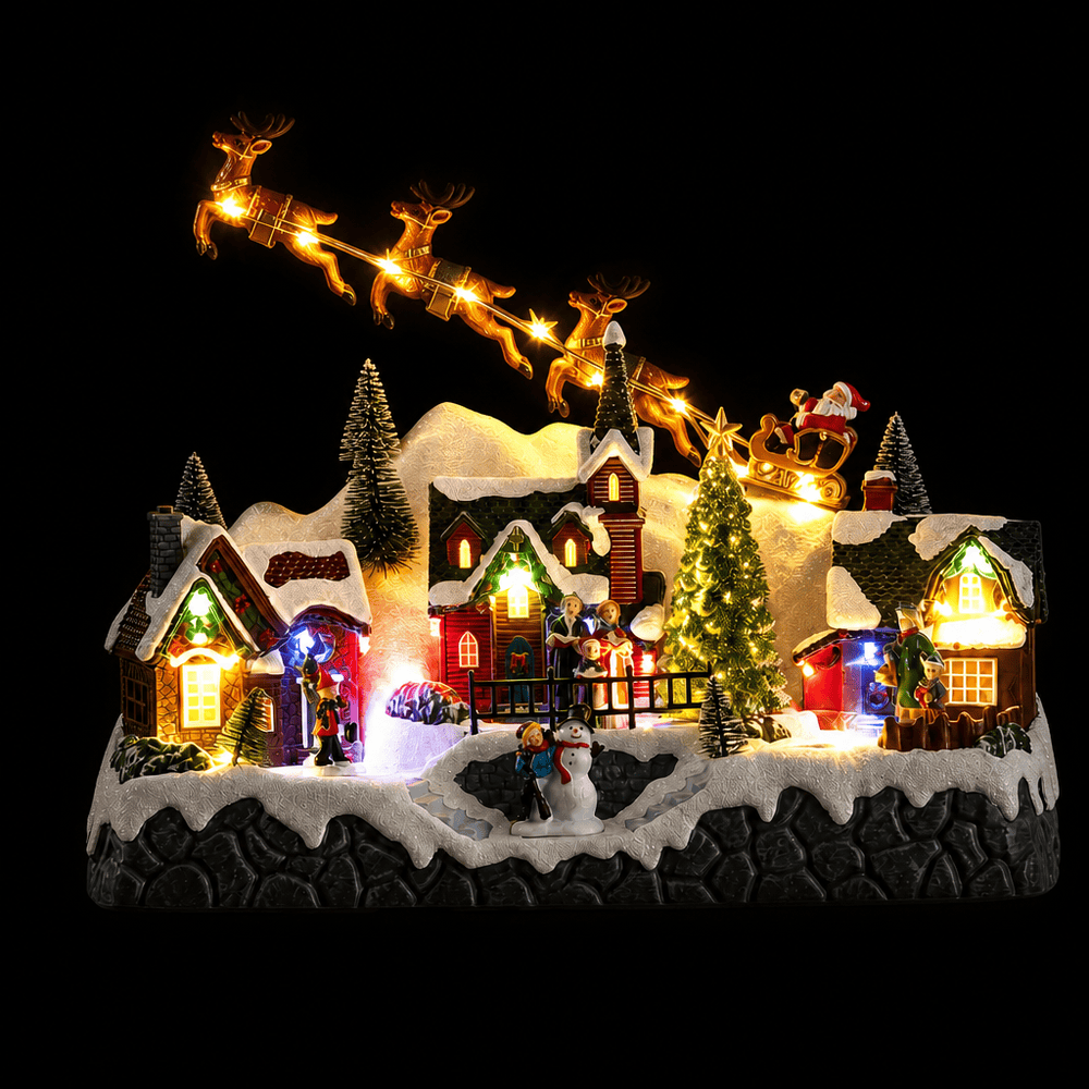 LED Santa's Midnight Flight Village Scene