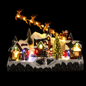 LED Santa's Midnight Flight Village Scene