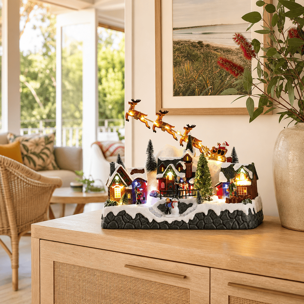 LED Santa's Midnight Flight Village Scene
