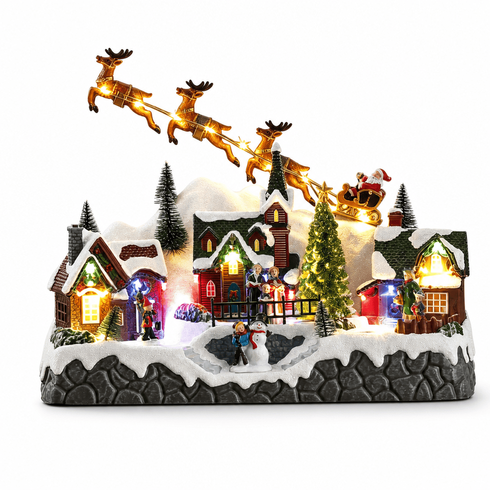LED Santa's Midnight Flight Village Scene