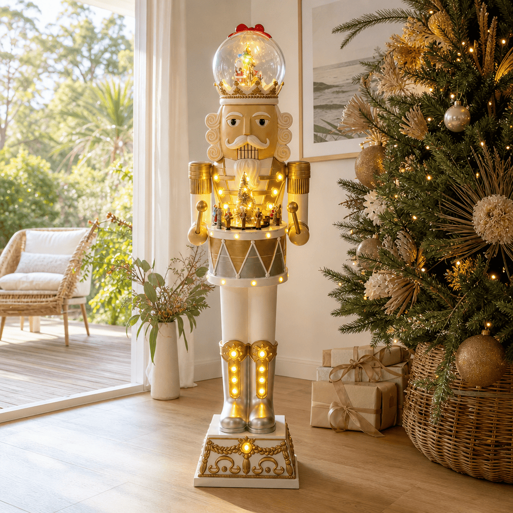 Animated King Nutcracker with Snow Globe (131cm)