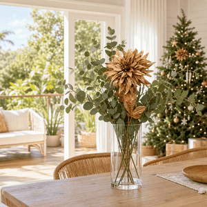Copper Spiky Metallic Flower Stem arranged in a glass vase