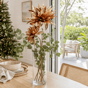Copper Metallic Double-Head Floral Stem arranged in a glass vase