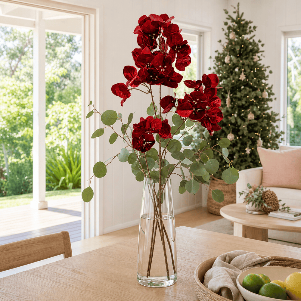 Red Flower Cluster 4 Head Stem arranged in a glass vase