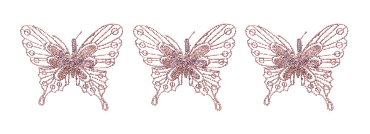 3pk Glitter Wire Butterfly Clip 4 Asst