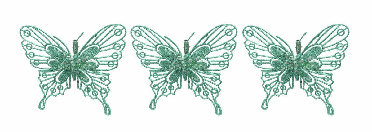 3pk Glitter Wire Butterfly Clip 4 Asst