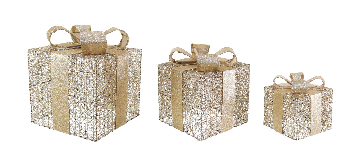3pc Gold Glitter Presents Set