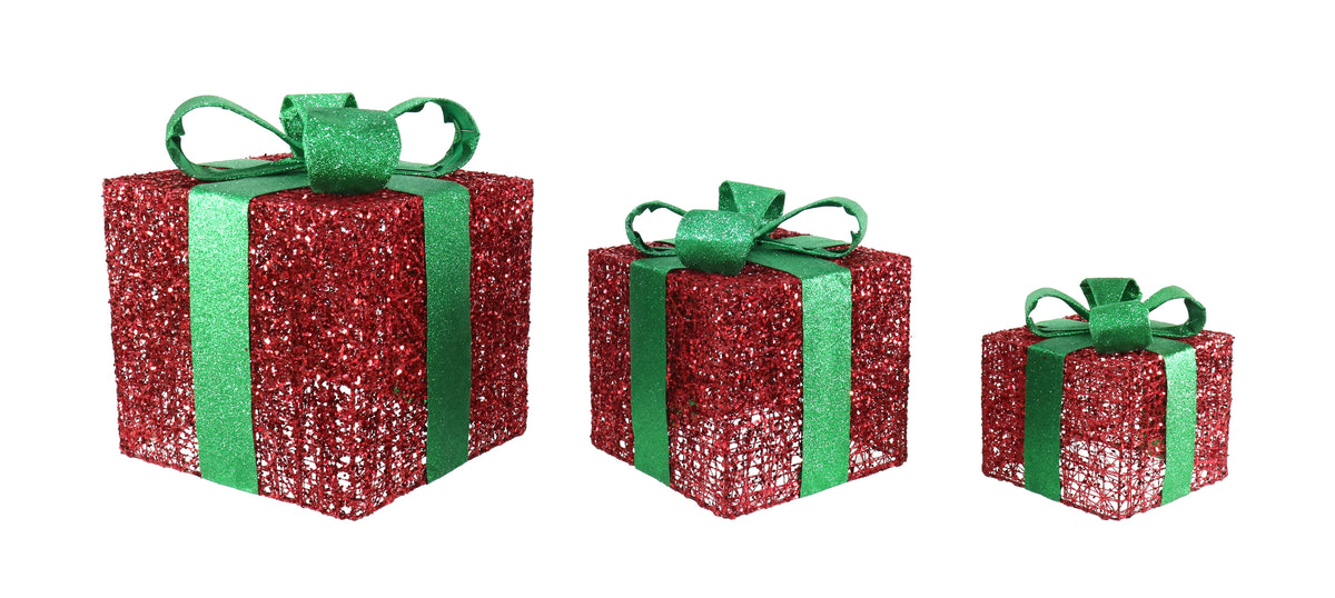 3pc Red and Green Glitter Presents Set