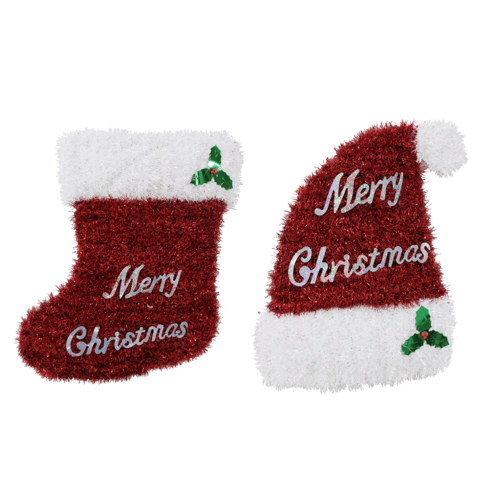 Tinsel Hat or Stocking Plaque Asst (50cm)