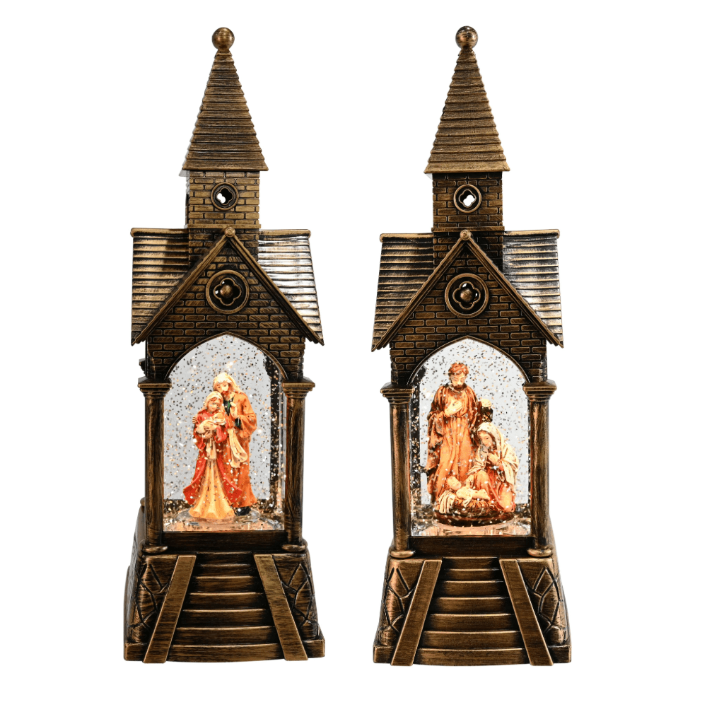 Glitter Swirl Musical Rustic Church Asst USB