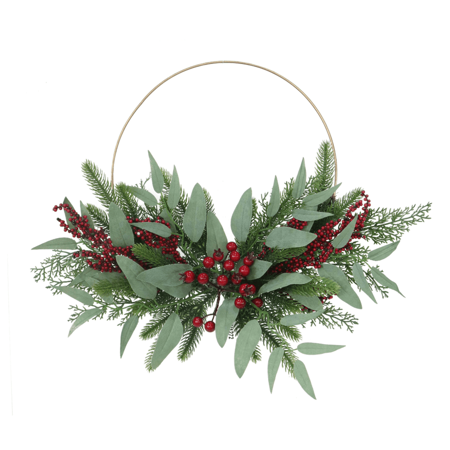 Wire Gum Leaf Wreath with Berries (45cm)
