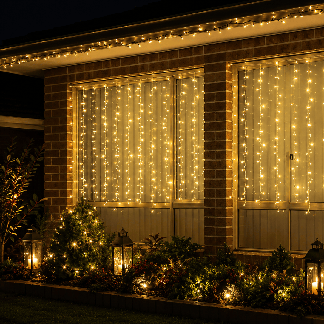 LED Crazy Curtain Twinkling Cluster Light Vintage Gold 3.5m