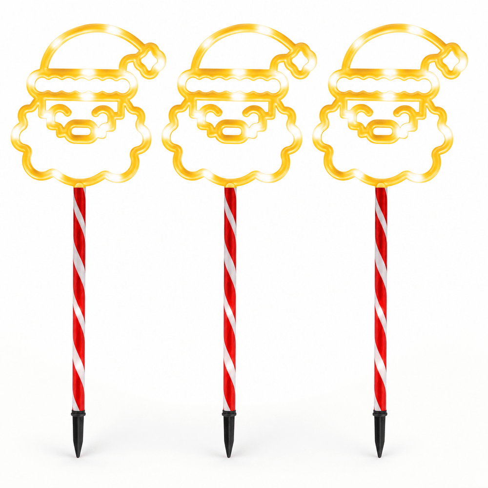 LED Solar Candy Santa Face Path Lights 3pk