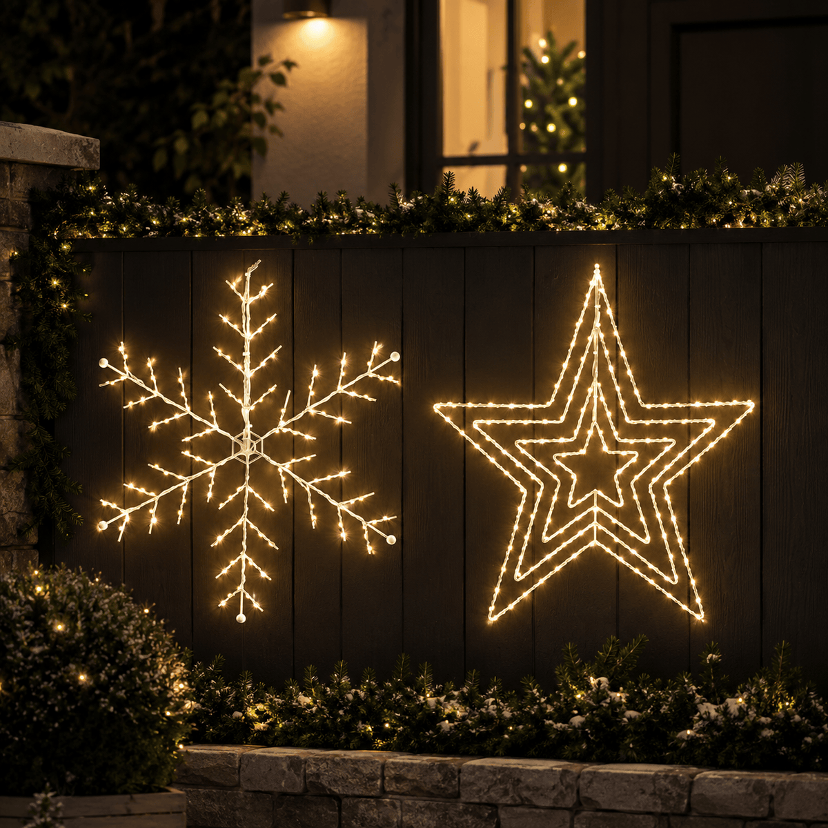 LED Starry Wire Snowflake/Star Motif Gold Asst