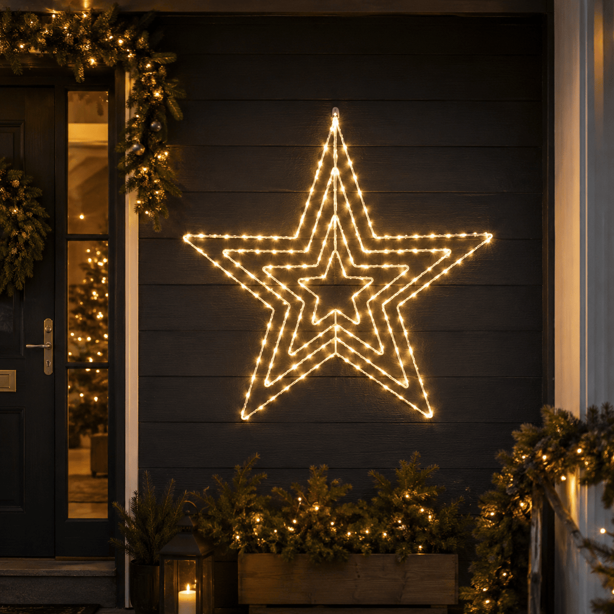 LED Starry Wire Snowflake/Star Motif Gold Asst