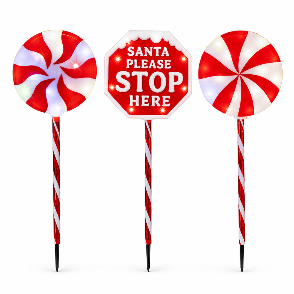 LED Jumbo Stop Sign with Lollipops Path Lights (82cm) 3pk