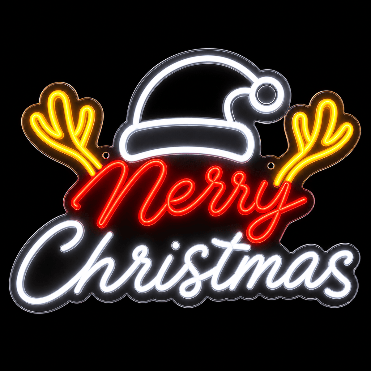 LED Neonflex Merry Christmas with Antlers (20cm x 39cm) Asst