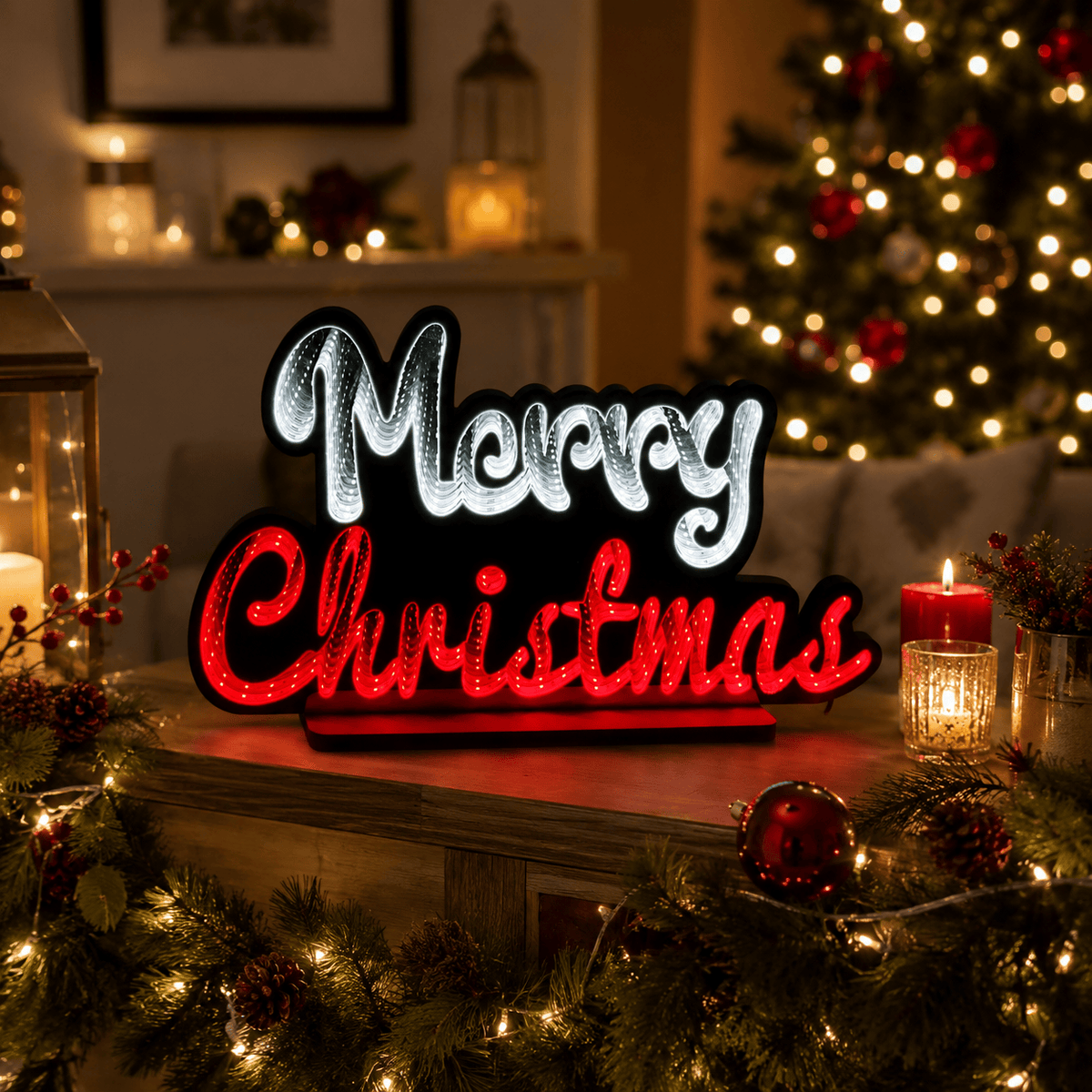 LED Merry Christmas Infinity Light (45cm x 28cm) Asst