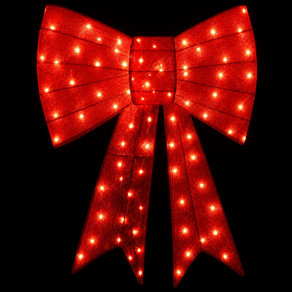 LED Glitter Thread Red Bow Motif (100cm x 70cm)