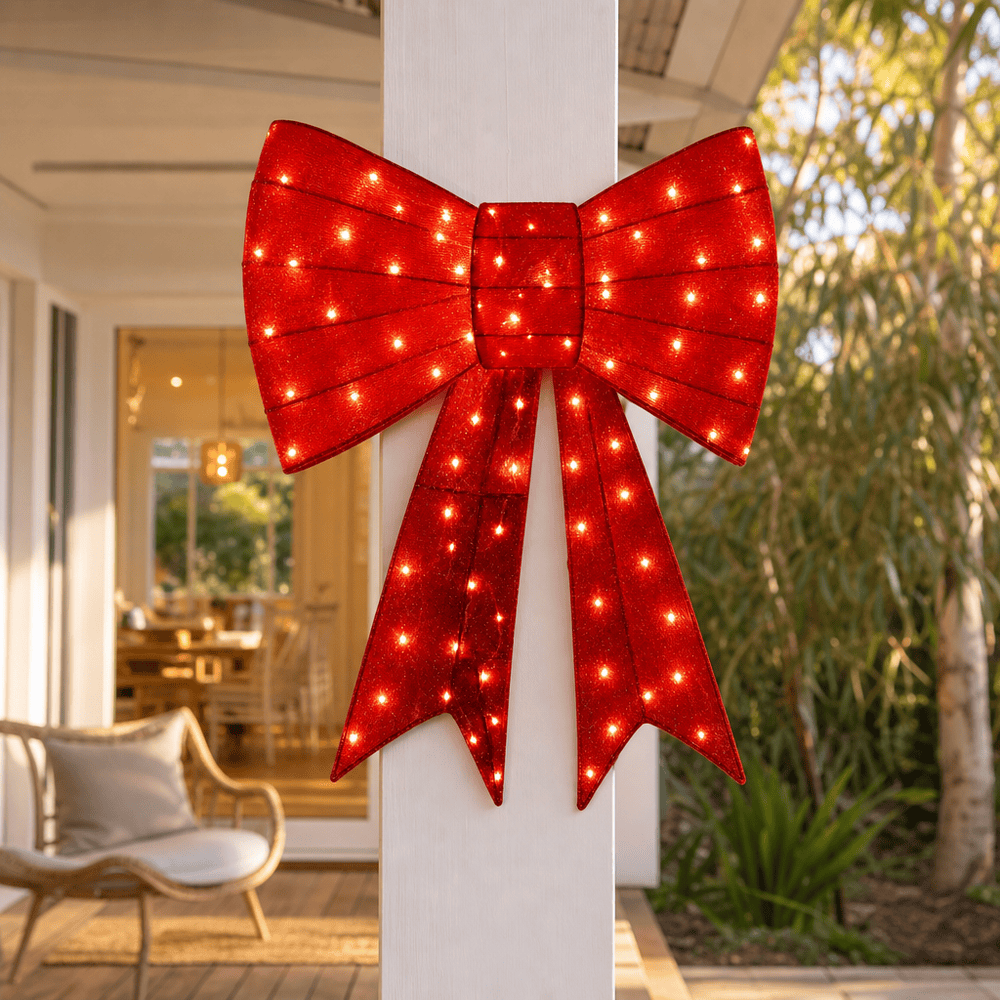 LED Glitter Thread Red Bow Motif (100cm x 70cm)
