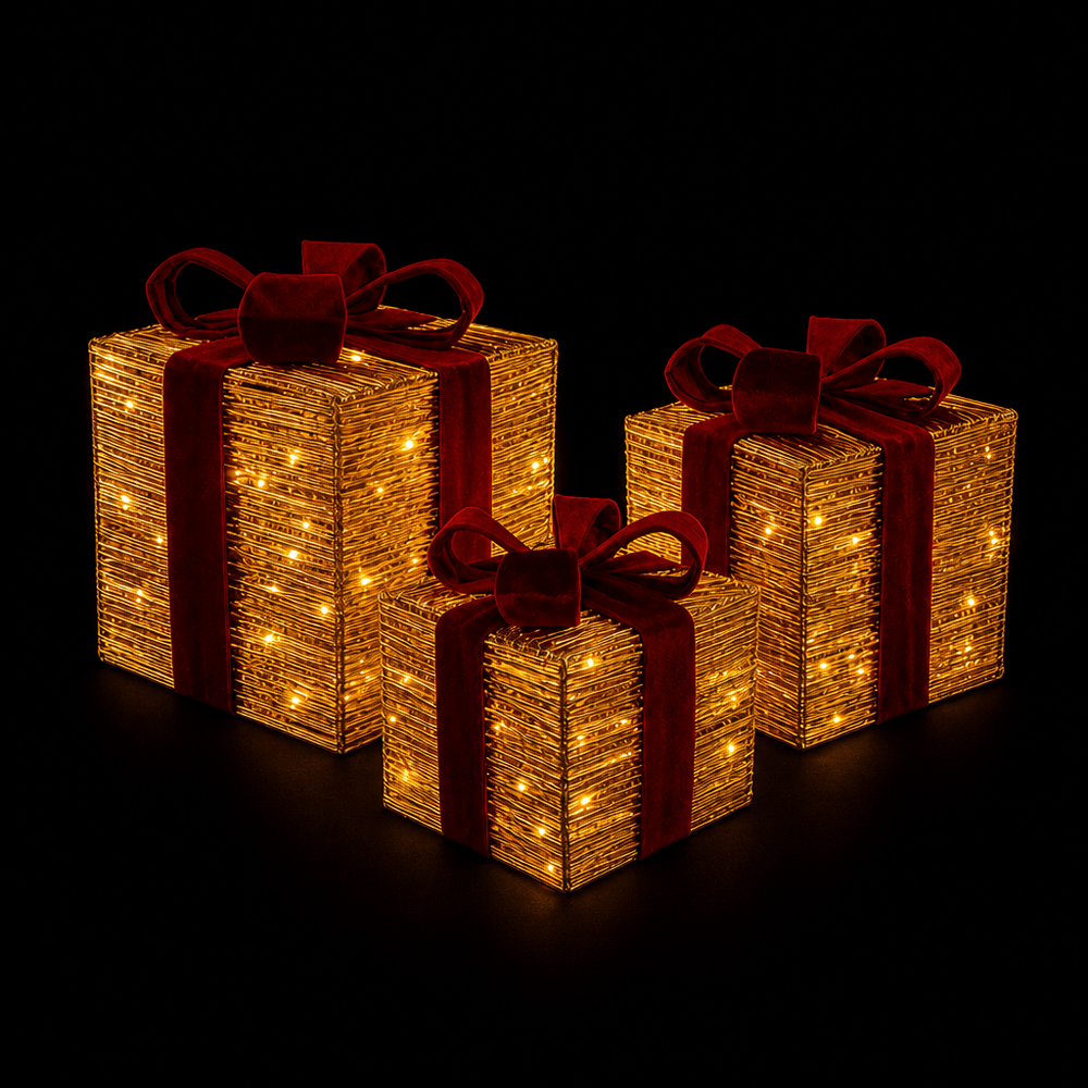 LED Metallic String Presents Gold and Red 3pc