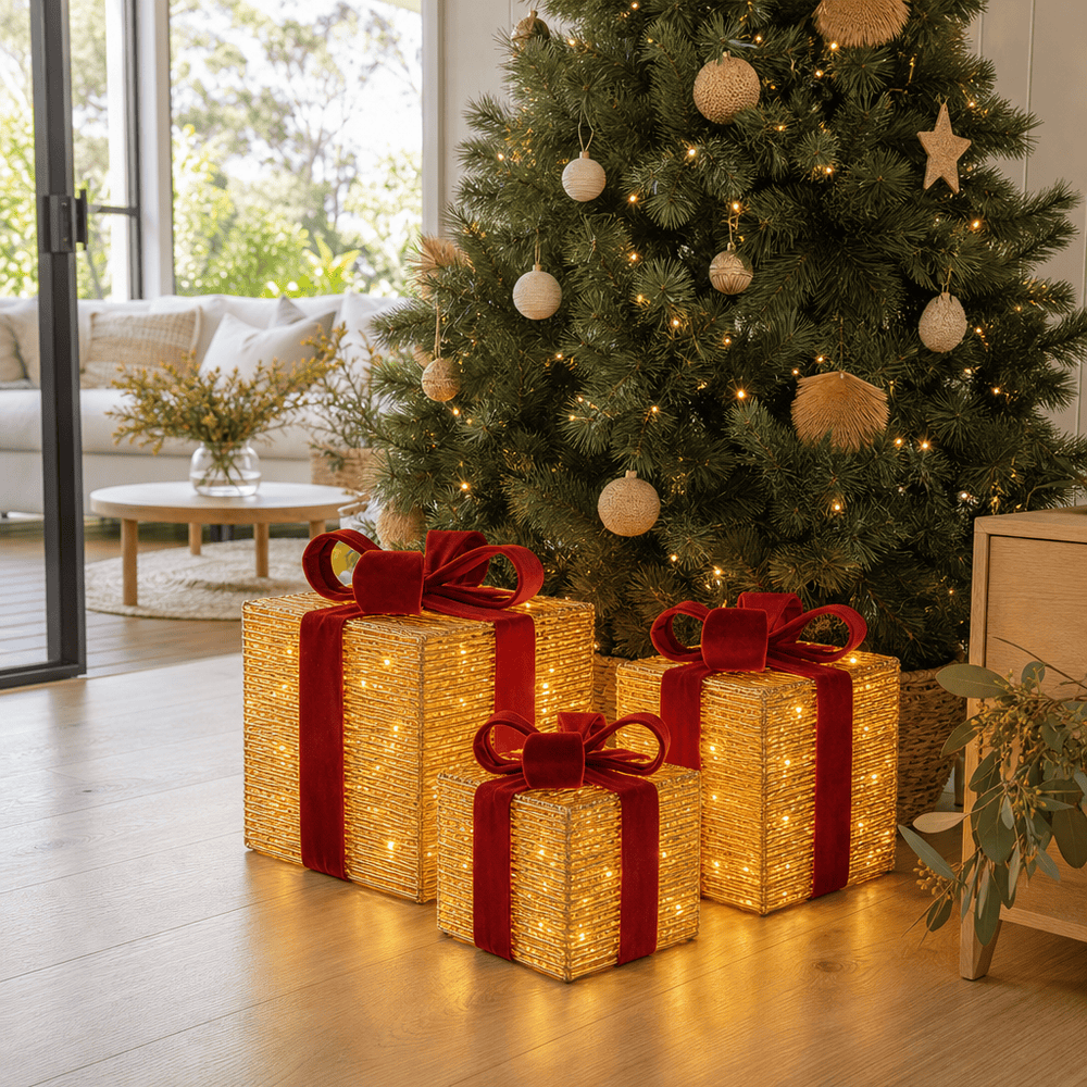 LED Metallic String Presents Gold and Red 3pc