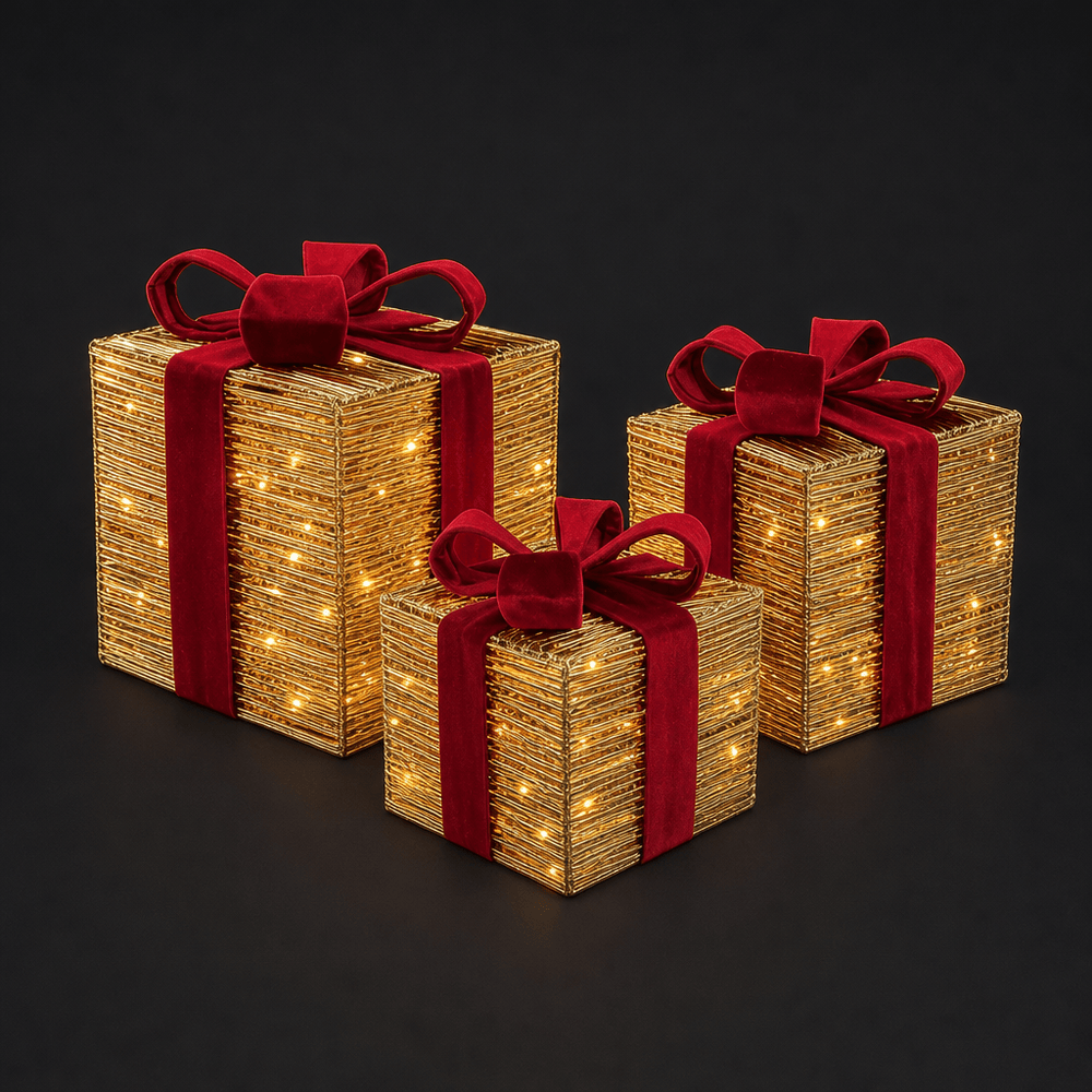 LED Metallic String Presents Gold and Red 3pc