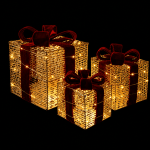 LED Metallic Stripe Present Gold and Burgundy 3pc