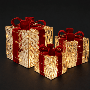 LED Metallic Stripe Present Gold and Burgundy 3pc