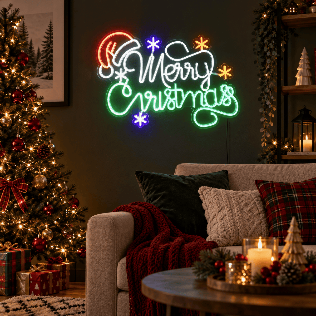 LED Neonflex Merry Christmas Sign (42cm x 62cm)