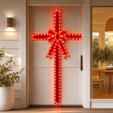 LED Tinsel Door Bow with Sash Warm White