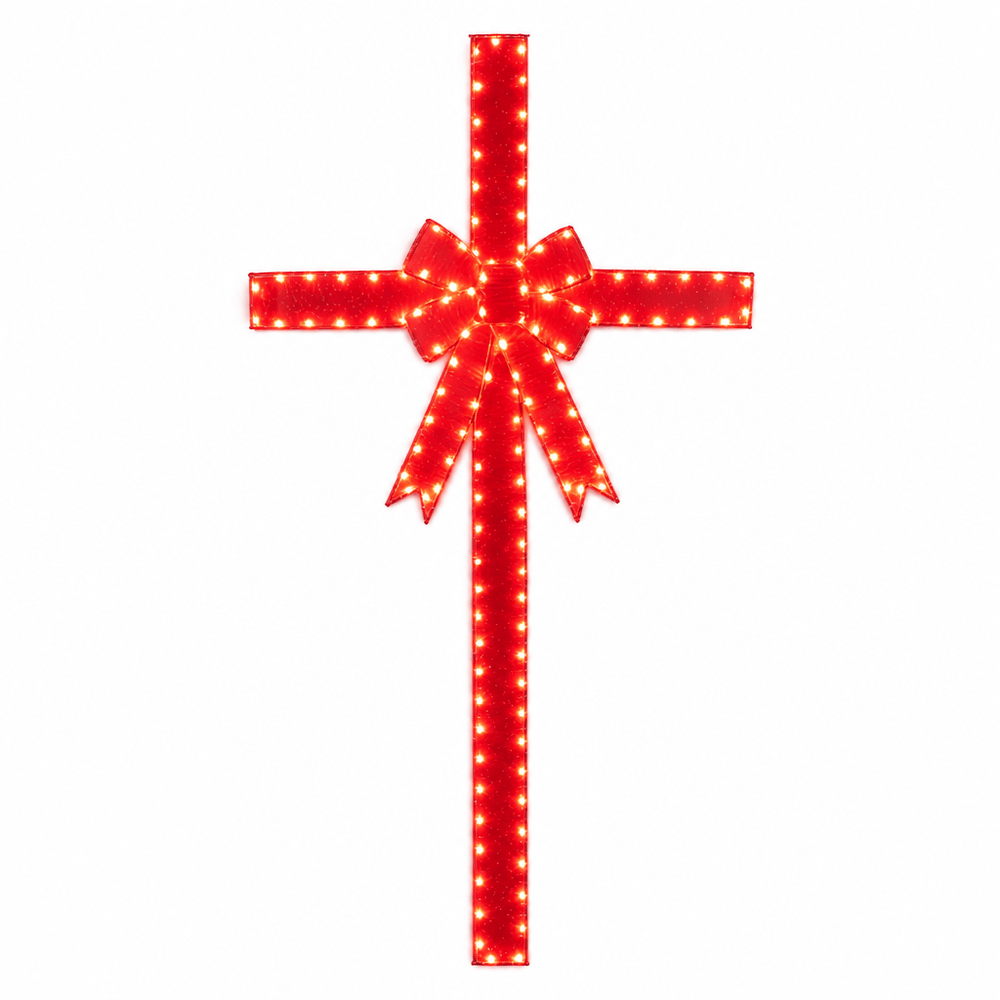 LED Tinsel Door Bow with Sash Warm White