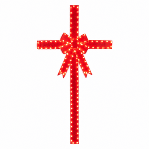 LED Tinsel Door Bow with Sash Warm White