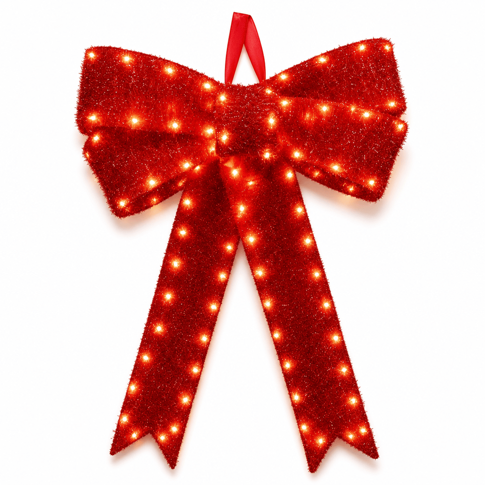 LED 3D Red Tinsel Bow (60cm)