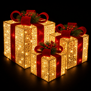 LED Gold and Burgundy Presents (3pc)